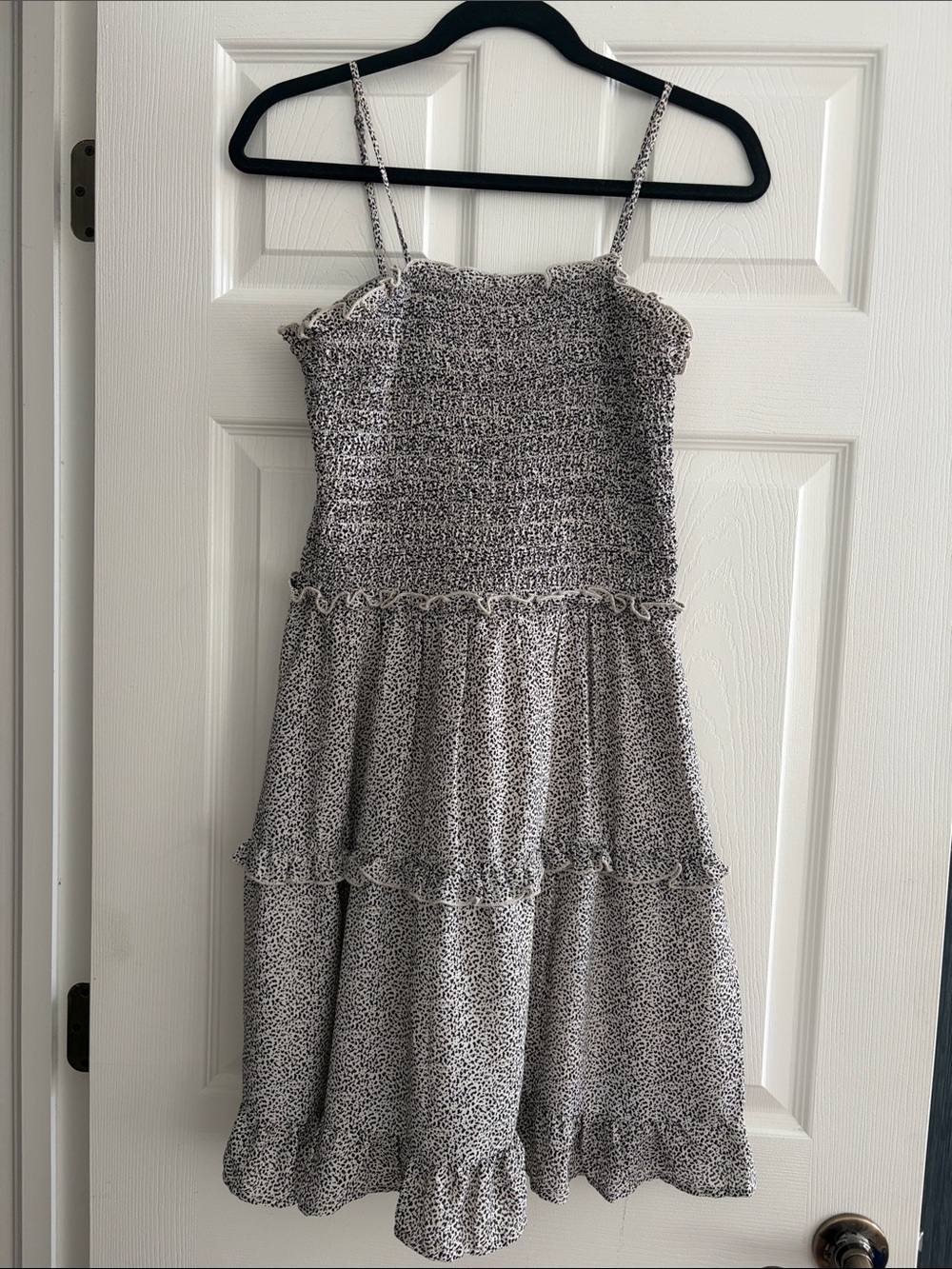 Jessica Simpson Black & White Smocked Tiered Mini Dress with Spaghetti Straps